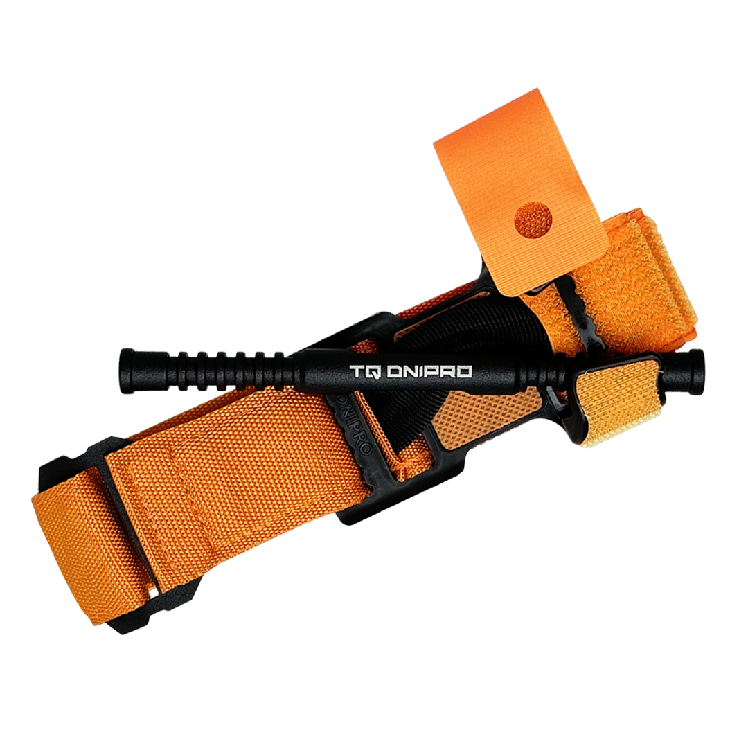 TQ DNIPRO Gen. 2 hemostatic tourniquet in high-visibility orange
