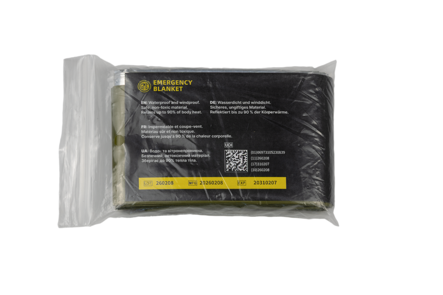 GME emergency blanket for hypothermia prevention, detail view